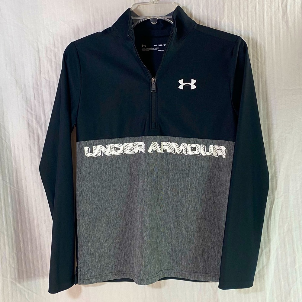 Under Armour Boys HeatGear Loose 1/4 Zip Jacket Black Gray Youth Size XL